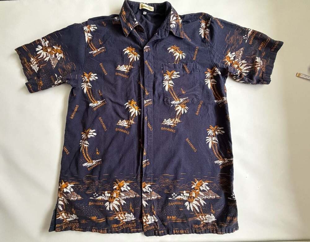 Bahamas club navy Hawaiian button down shirt XL vintage cruiser summer